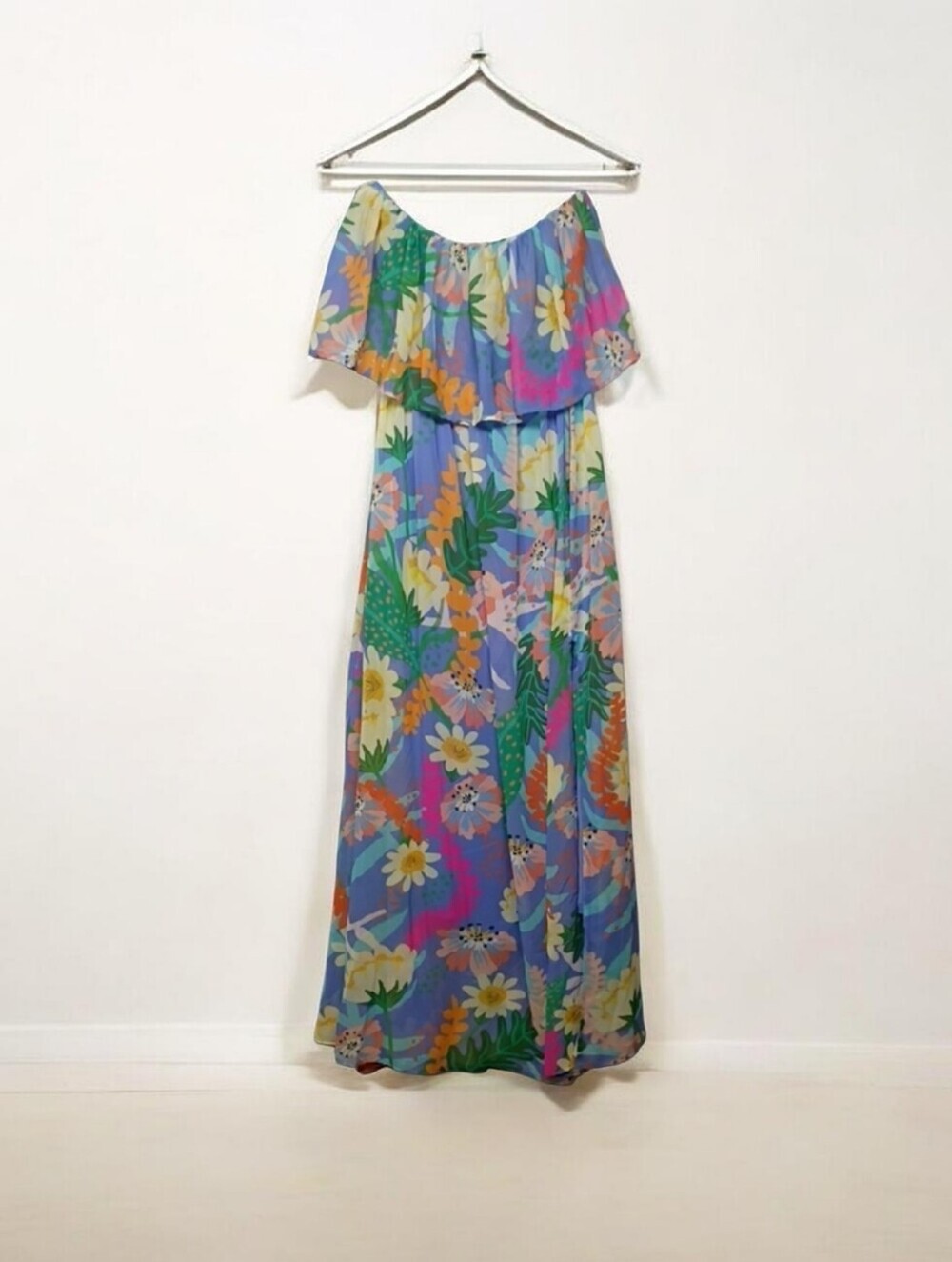 Entro Floral Trim Strapless Dress in Periwinkle